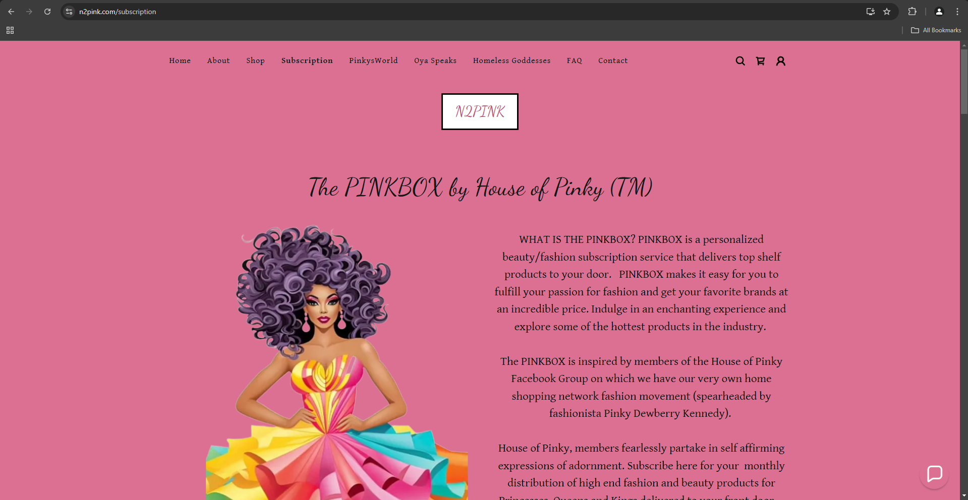 n2pink Subscription page